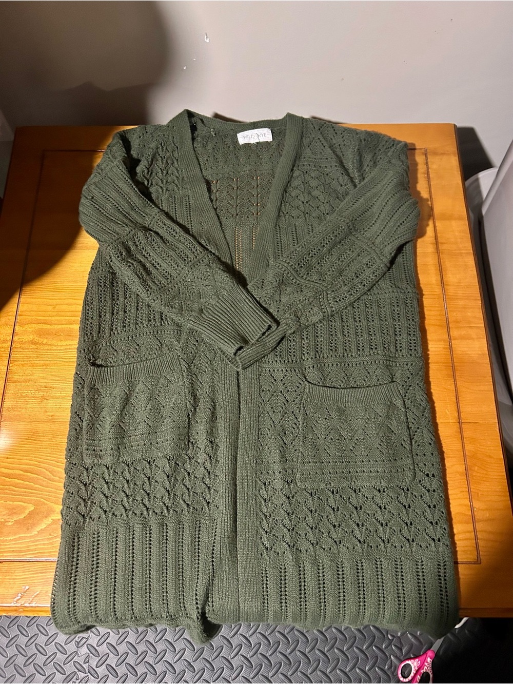 (3/$10) Olive Green Open-Front Knit Sweater Cardigan